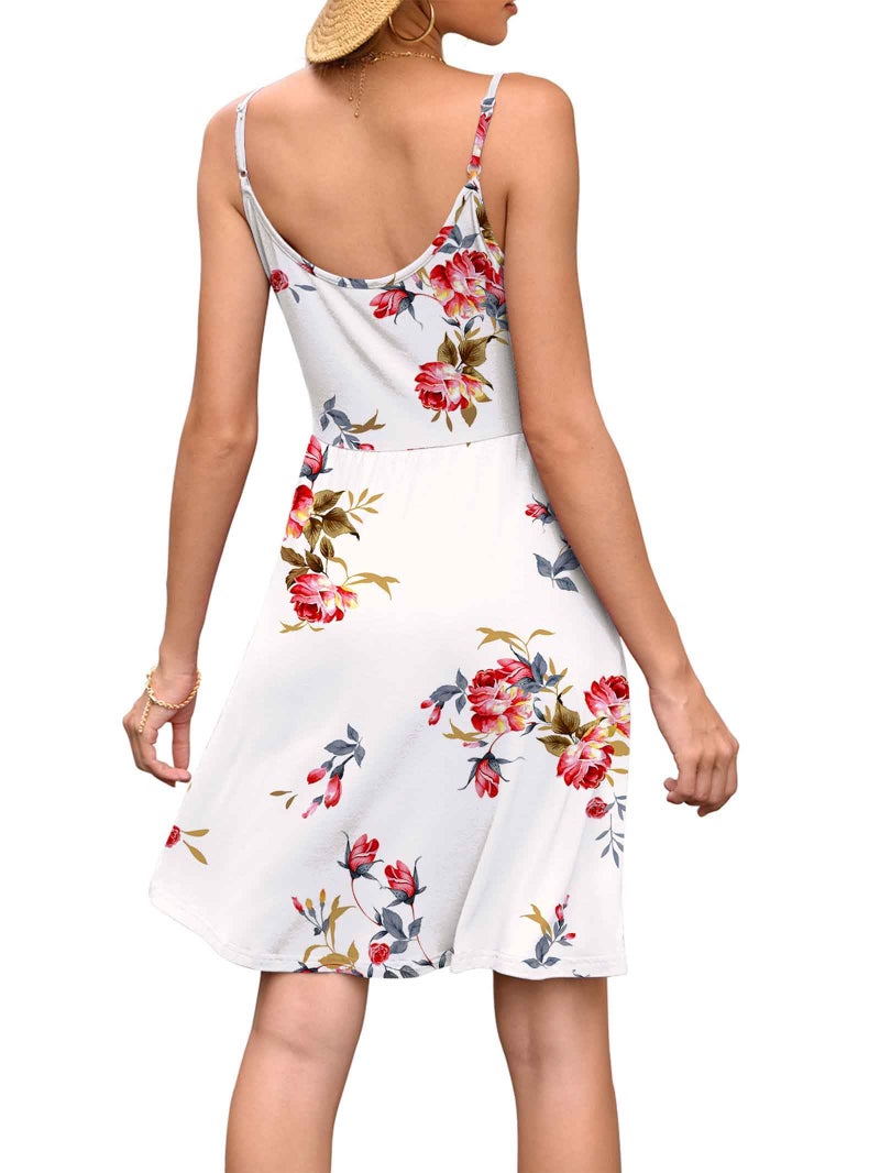 WEACZZY Summer Dresses for Women 2025 Sexy V Neck Floral Sun Dress Casual Beach Cover Up Mini Vacation Dresses Pockets, Floral White, L - Image 4